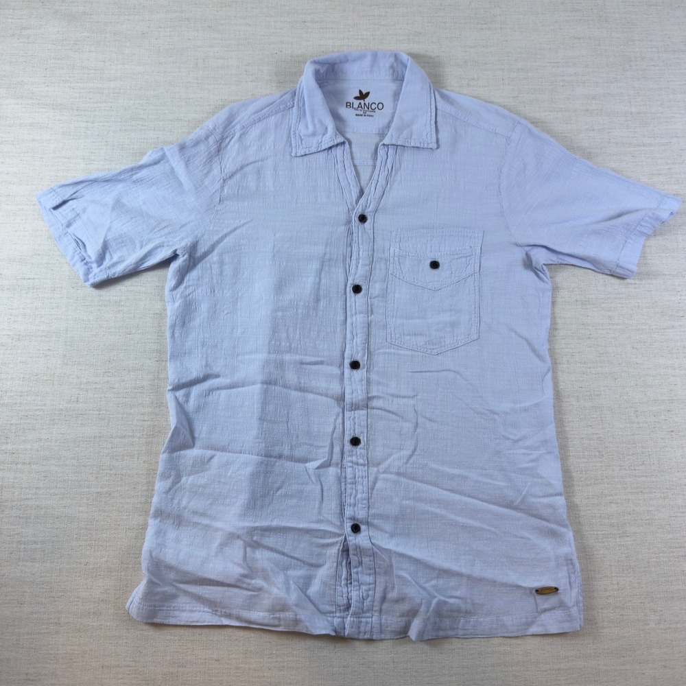 Blanco Mens Light Blue Textured Cotton Short Sleeve Button Down Shirt Size M